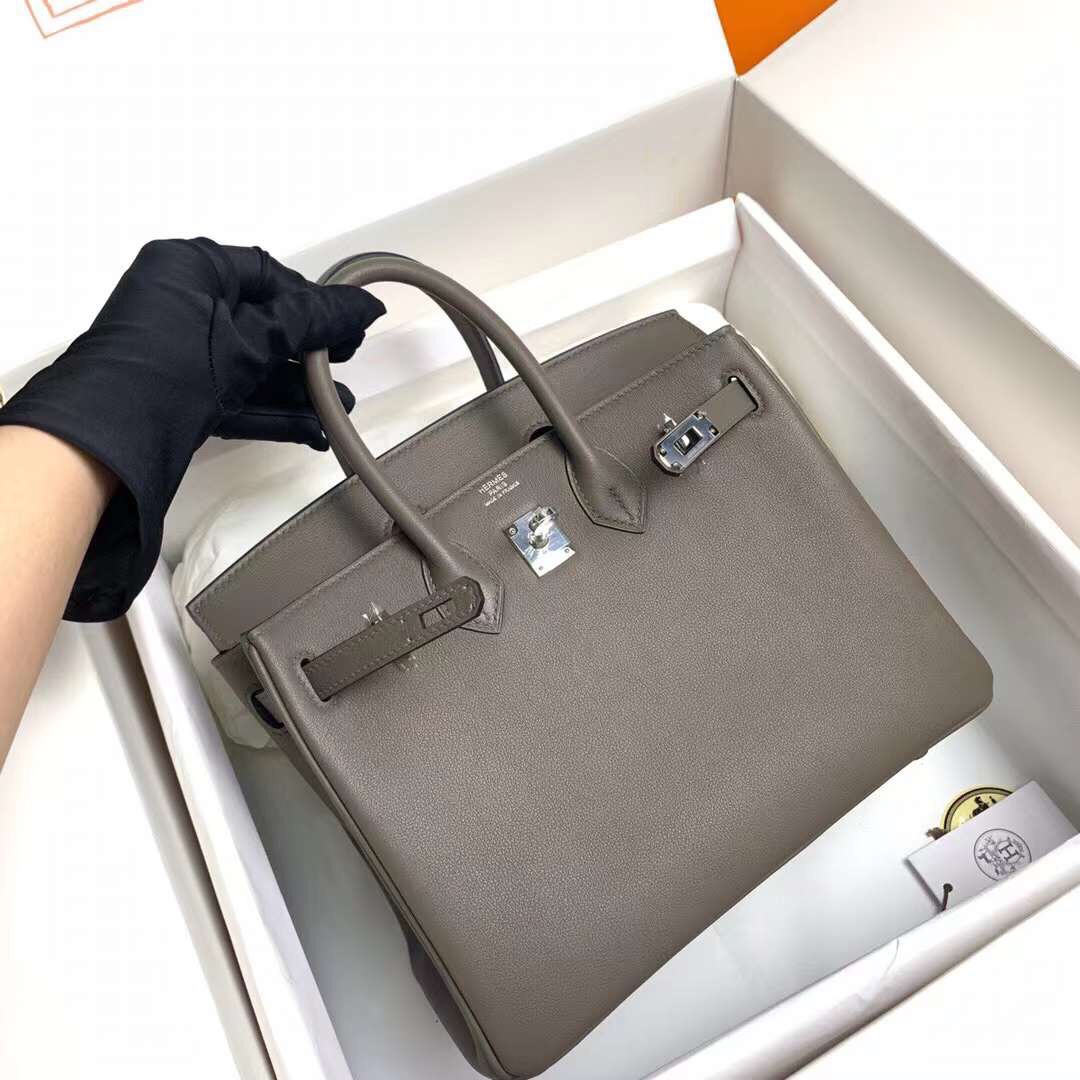 Hermes Birkin 25CM Swift Leather Handbag Dark Grey 